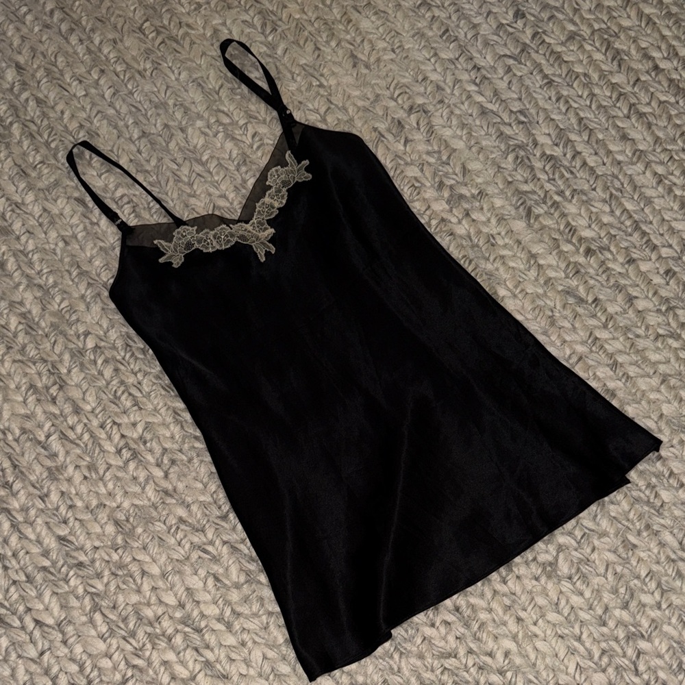Victoria's Secret Black Chemise with Cream Lace